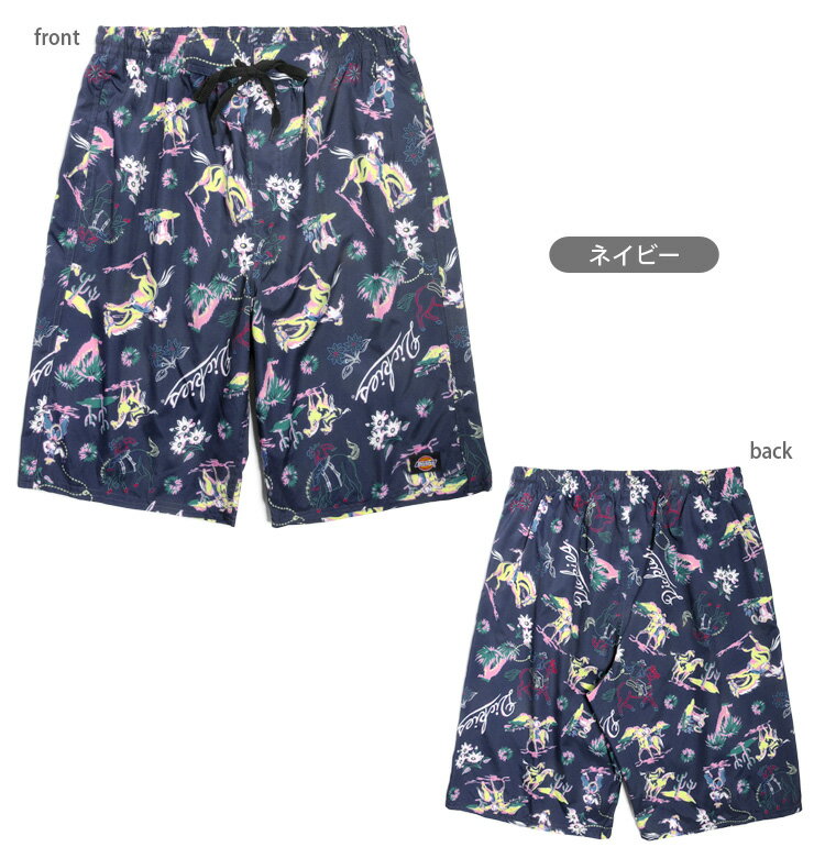 Dickies ディッキーズ メンズ用サーフパンツ水着 S M L LL 818705 スイムウエア 男性 海パン 海水パンツ ハーフパンツ トランクス ファスナー付きポケット ジップ ジッパー ウエスタン ロデオ 馬 ホワイト ネイビー カーキ 大きいサイズあり あす楽 メール便送料無料