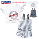 PERSON'S 女の子用トップス付きワンピース水着2点セット 130 140 150 160 パーソンズ 33850502 キッズ ジュニア 子供 子ども 女児 おんなのこ サロペット Tシャツ ストライプ柄 オープンショルダー 白 紺 ホワイト ネイビー