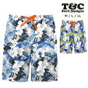 T C メンズ用サーフパンツ水着 M L LL Town Country タウンアンドカントリー 819102 男性用 スイムウェア スイムパンツ 海パン 海水パンツ トランクス 花柄 フラワー ハイビスカス ロゴマーク リーフ GRAY NAVY グレー ネイビー 大きいサイズあり メール便送料無料