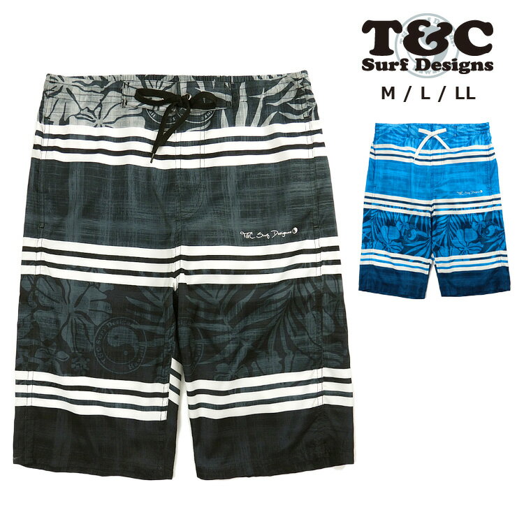 T&C メンズ用サーフパンツ水着 M L LL Town&Country タウンアンドカントリー 818102 男性用 海パン 海水パンツ トランクス 無地 ジップポケット ジッパー ファスナー チャック ボーダー ライン リーフ ブルー ブラック ネイビー 大きいサイズあり あす楽 メール便送料無料