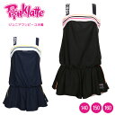 PINK-latte キッズ ジュニア女の子用サロペット水着 140 150 160 SS S M ピンクラテ ワンピース 33050526 女児 子供 おんなのこ 子ども オールインワン コンビネゾン ショートパンツ キュロット カップ付き パッド付き 無地 ロゴ ライン 黒 紺 ブラック ネイビー