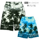 メンズ サーフパンツ 水着 M L LL M-22014 スイムウエア スイムパンツ 海パン 海水パンツ ハーフパンツ トランクス 椰子 ヤシ 波柄 グラデーション 黒 青 グレー ブルー 大きいサイズあり メール便送料無料 sw3399