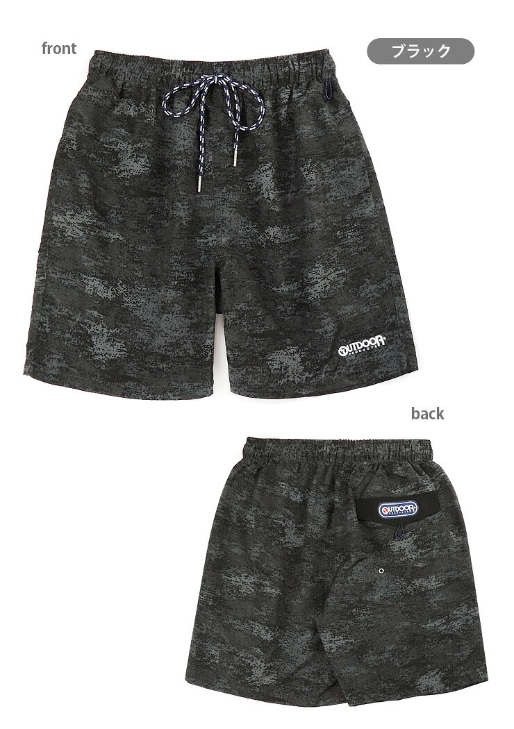 OUTDOOR PRODUCTS サーフパンツ 水着 メンズ M L LL ブラック グレー CM431E アウトドアプロダクツ スイムウエア 男性 海パン 海水パンツ ハーフパンツ トランクス 幾何学模様 ジオメトリック 黒 白 ホワイト 大きいサイズあり