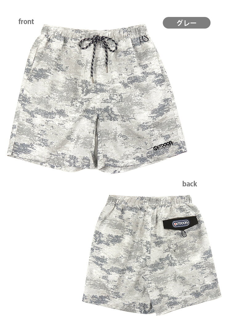 OUTDOOR PRODUCTS サーフパンツ 水着 メンズ M L LL ブラック グレー CM431E アウトドアプロダクツ スイムウエア 男性 海パン 海水パンツ ハーフパンツ トランクス 幾何学模様 ジオメトリック 黒 白 ホワイト 大きいサイズあり