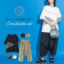 【送料無料】『個性を放つモードコーデ2点SET』[2点コーデセット 2024 レディース トップス Tシャツ 半袖 配色 切替 ファスナー サルエルパンツ 変形]※返品・交換不可※【メール便不可】【30】