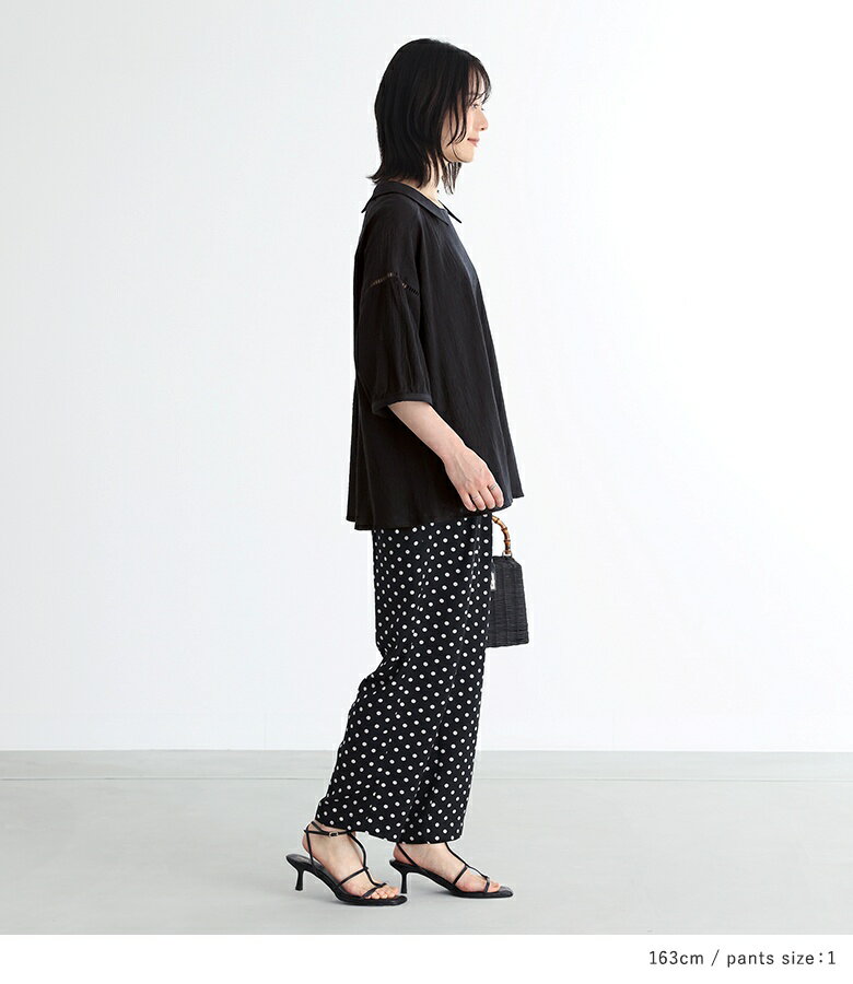 [クーポンで3点以上購入15％OFF]【送料無料】『プチ襟楊柳ブラウス×ドット柄イージーパンツコーデ2点SET』[2点コーデセット 2024 レディース トップス ブラウス パンツ ボトムス イージーパンツ ドット柄]【メール便不可】【15】
