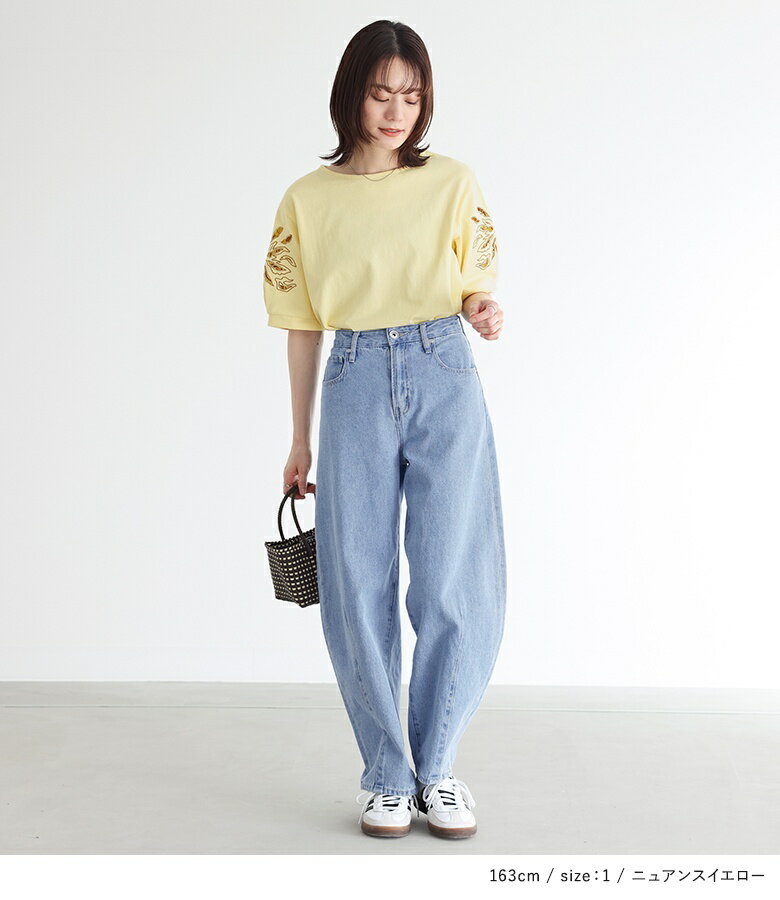 Tシャツ トップス カットソー レディース 綿100％ 半袖 ぽわん袖 春夏 ボートネッ...