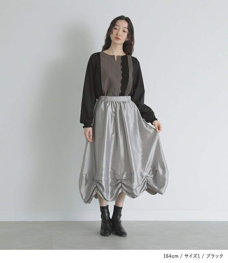 【30%OFF】ブラウス レディース トップス シャツ プルオーバー 長袖 キーネック シ...
