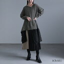 【送料無料】ワンピース ニットワンピース ロングワンピース レディース 秋 冬 ニット 長袖 アシンメトリー Vネック シアー プリーツ メッシュ 異素材 ゆっ...