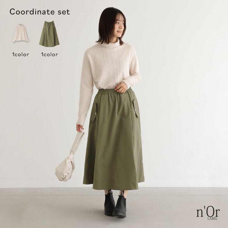 【送料無料】2点コーデセット 2024 レディース カットソー 長袖 トップス タートルネック シャギー 防寒 ロンT インナー ストレッチ 伸縮性 スカート ボトムス ロング フレア あったか オシャレウォーカー【メール便不可】【40】