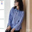 シャツ レディース トップス ブラウス 長袖 ストライプ柄 ギャザー ドロップショルダー 綿混 コットン混 フレアカフス ショート丈 ミドル丈 タック ヨーク フリル ドビー生地 きれいめ オシャレウォーカー※メール便可※【10】