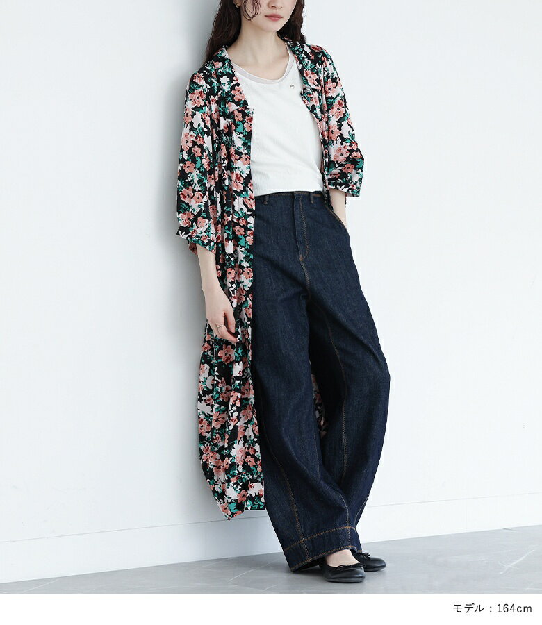 ワンピース レディース 半袖 ワンピ 花柄 プリント シャツワンピ 体型カバー 二の腕カバー ミモレ丈 コクーン 春 夏 オシャレウォーカー※メール便可※【10】