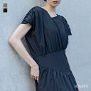 【クーポンで最大20%OFF 11/25 23:59迄】ワンピース レディース ドレス ロング丈 マキシ丈 半袖 ギャザー アシンメトリー アシメ カッティング...