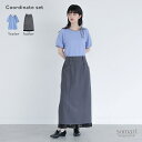 【送料無料】2点コーデセット 2025 レディース カットソー トップス Tシャツ 半袖 パイピング リボン リブ メロー Uネック 配色 ナロースカート ロン...