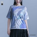 カットソー レディース トップス 半袖 Tシャツ クルーネック アート柄 総柄 綿混 レイヤード 重ね着 ボタン 肌見せ 変形 個性的 モード 春 夏 オシャレウォーカー※メール便可※【5】