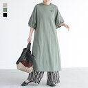 ワンピース レディース 半袖 ロング丈 クルーネック ぽわん袖 ロゴ ...(4)