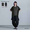 【送料無料】2点コーデセット 2025 レディース カットソー 半袖 トップス Tシャツ ドルマンスリーブ ストライプ柄 刺繍 サルエルパンツ ロング ボトムス 接触冷感 ドレープ パンツ 春 夏 オシャレウォーカー【メール便不可】【30】