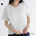Tシャツ レディース トップス 半袖 カットソー フリル 綿混 Uネッ...(4)