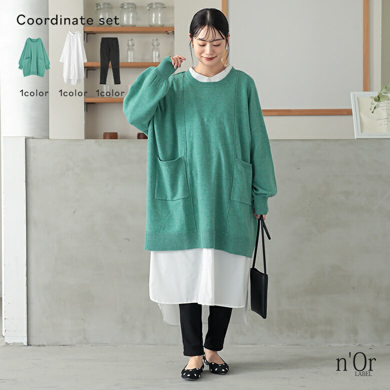 【送料無料】3点コーデセット 2025 レディース ニット ぽわん袖 ポケット 薄手 レギパン パンツ ストレッチ スキニーパンツ スキニー ワンピース シャツ...