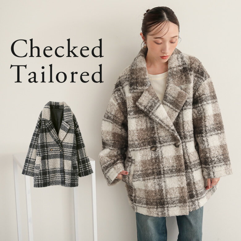 コート 長袖 レディース アウター ジャケット テーラード ミドル丈 ジャケットコート チェック柄 ループボア ボア 羽織り ポケット 秋 冬 オシャレウォーカー【メール便不可】【50】のサムネイル