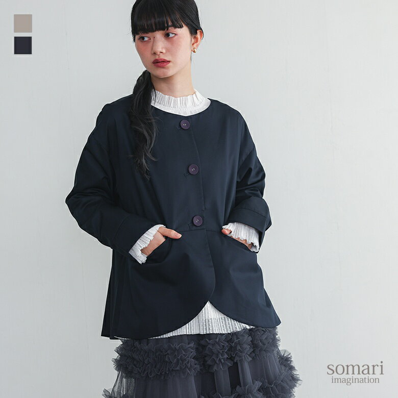 ノーカラージャケット レディース ジャケット ライトアウター スプリングコート セットアップ タック ..