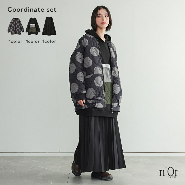 【送料無料】3点コーデセット 2025 レディース パーカー 裏シャギー あったか トップス スカート ボトムス ロング丈 プリーツスカート 立体感 ブルゾン アウター ドット柄 秋 冬 オシャレウォーカー【メール便不可】【110】