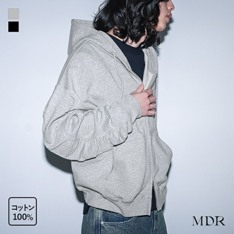 パーカー 長袖 メンズ トップス 羽織 ジップアップ 綿100％ コットン100％ トレーナー フード付き フーディー シャーリング袖 ショート丈 スウェット 春 秋 オシャレウォーカー【メール便不可】【30】