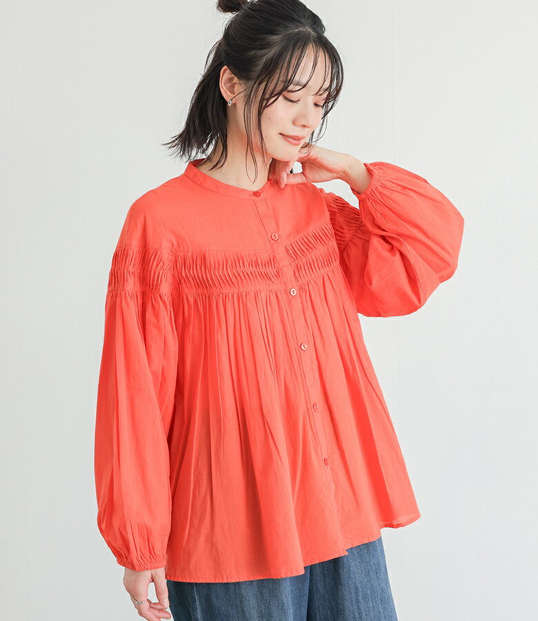 ◇美品◇タマキニイメ◇長袖ブラウス◇コットン◇赤オレンジ◇ラグラン◇