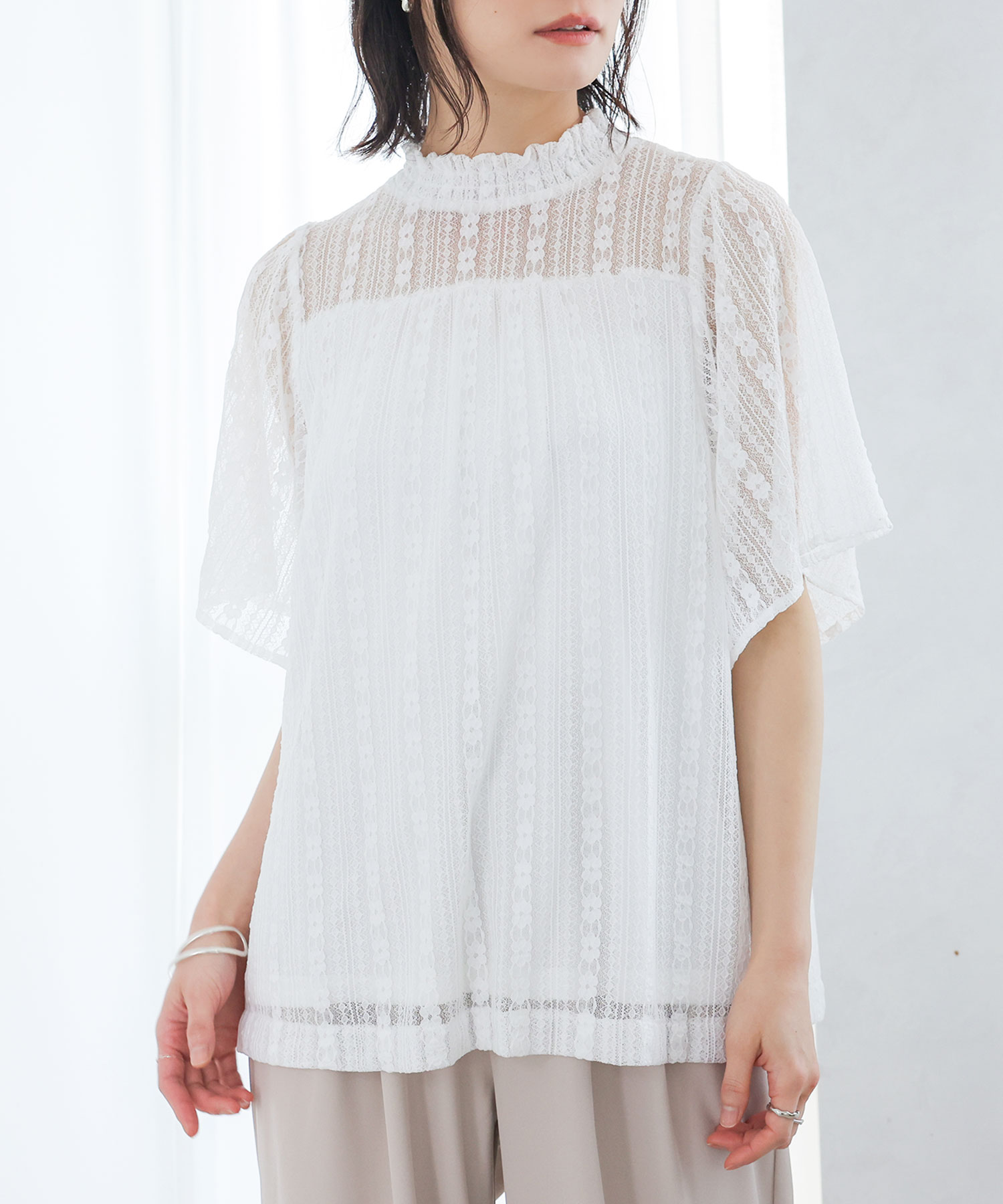 楽天市場】レース ブラウス 半袖（サイズ（S/M/L）3L）（レディース