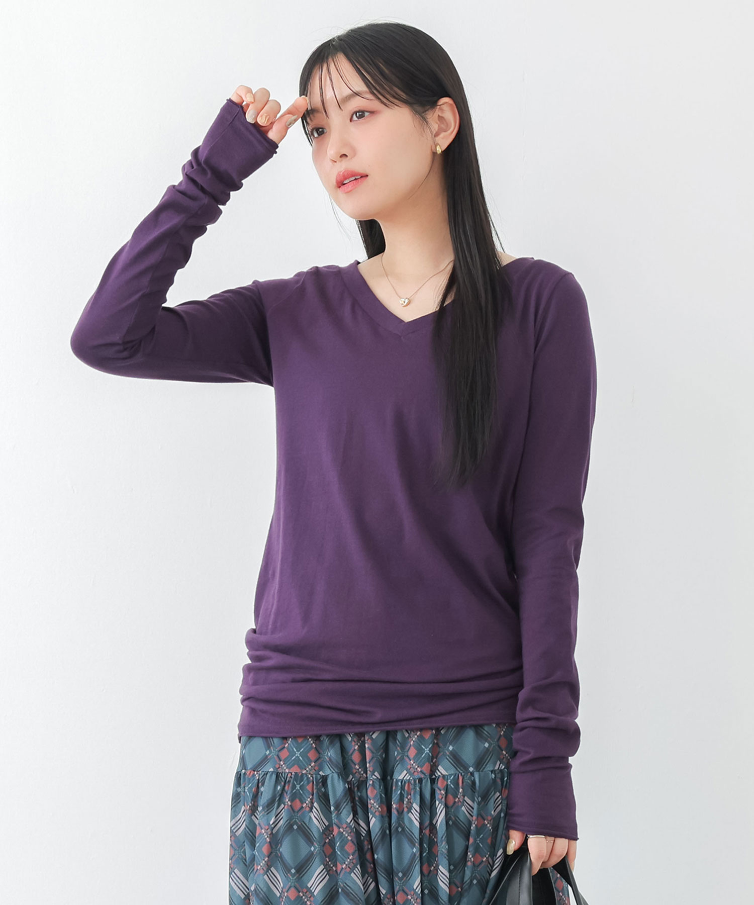 長袖カットソー Vネック パープル系 楽天市場】Vネック（カラーパープル）（Tシャツ・カットソー｜トップス
