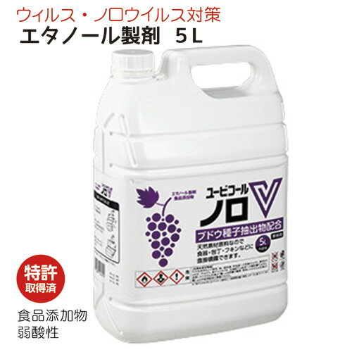 再入荷【数量限定 3本迄】あす楽対応/ 軽減税率摂津製油 ユービコール ノロV 5L業務用 食品添加物 エタノール製剤 アルコールノロウィルス対策・衛生管理対策にブドウ種子抽出物の力でしっかり除菌/お試し商品