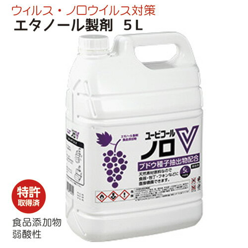 再入荷【数量限定 3本迄】あす楽対応/ 軽減税率摂津製油 ユービコール ノロV 5L業務用 食品添加物 エタノール製剤 アルコールこの菌に あのウイルスにしっかり対策 衛生管理対策にブドウ種子抽出物の力でしっかり除菌/お試し商品