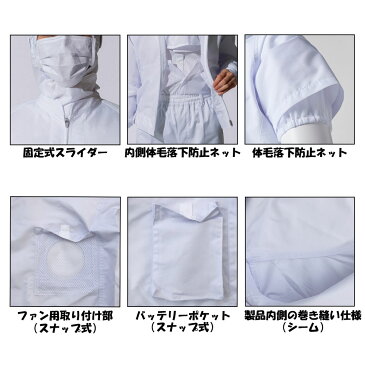 空調白衣半袖ブルゾン(服地のみ) S〜3L 空調服 消臭 制電 送料無料