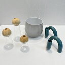 【モデルルーム展示品】 HENRY DEAN(ヘンリーディーン) フラワーベース H16cm ガラス グレー / ACTUS(アクタス) TUBE H11.5cm ガラス グリーン系 2点 / visco(ビスコ) ガラス 天然木 クリア ナチュラル 3点 計6点セット 【X0805-04】(3)