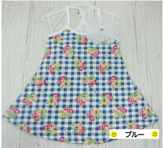 ☆韓国子供服 チェック & 花柄 ワンピース☆ブローチ 付き！【5000円以上のお買い物で送料無料】【女の子/韓国/子供服/キッズ/ジュニア】サイズ→[110cm 120cm 130cm 140cm 150cm]