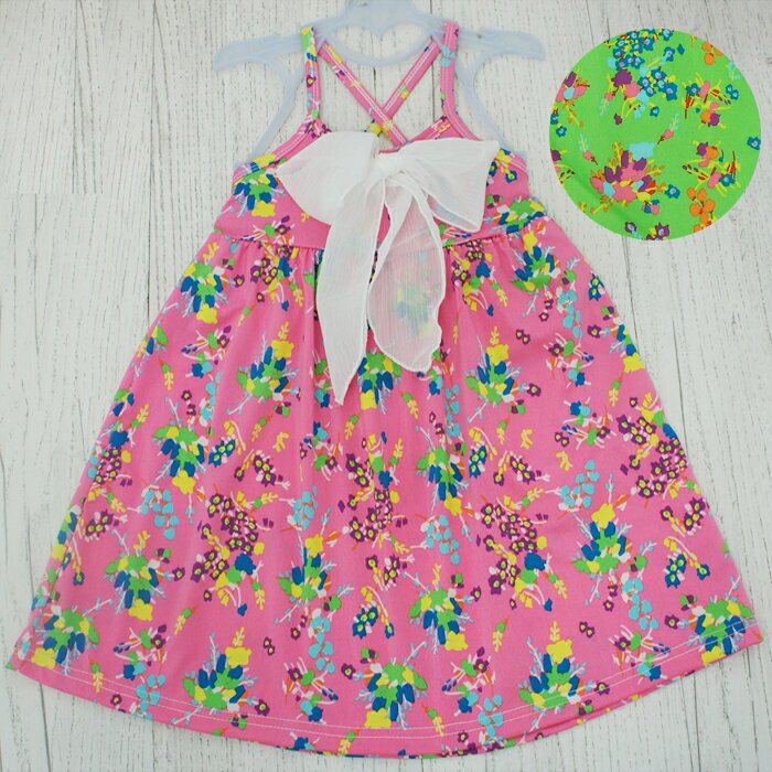☆韓国子供服 花柄 ワンピース☆【5000円以上のお買い物で送料無料】【女の子/キッズ/ジュニア/リボン】韓国 子供服 色→[緑/グリーン/ピンク]サイズ→[100cm 110cm 120cm 130cm 140cm 150cm]