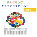 クライミングホールド32個セットです。 初心者から上級者まで楽しめるホールドです。 滑らかで、握りやすいプラスティック製ホールド。 【材質】 　　プラスティック製ホールド 【セット内容】 　　ホールド、ボルト、爪付きナット、スプリングワッシャー、ワッシャー、六角レンチ ホールドの破損等、怪我等を含む損害に関しては一切保証することはできません。 安全対策をしっかりとしてご使用ください。 【購入前に必ずお読みください】 ※商品の写真は一例になります。 形状、サイズ等は個体差があり、写真と異なる場合があることをご了承ください。 ※製品の特質状、擦れ、バリ、汚れのようなものがある場合があります。 ※仕様は品質向上の為、予告なく変更になる場合がございます。 ※ご使用中の事故、怪我、破損などは弊社で一切の責任を負いかねます。 ※モニター発色の具合により、実物とは色合いが異なる場合がございます。