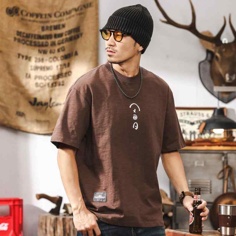 樂天商城 - Tシャツ メンズ アメカジ ヘビーウェイト スラブコットン 綿 半袖 クルーネック レタリング 刺繍 シンプル ルーズフィット ビッグシルエット カジュアル 普段使い スポーツ 抗菌 夏物
