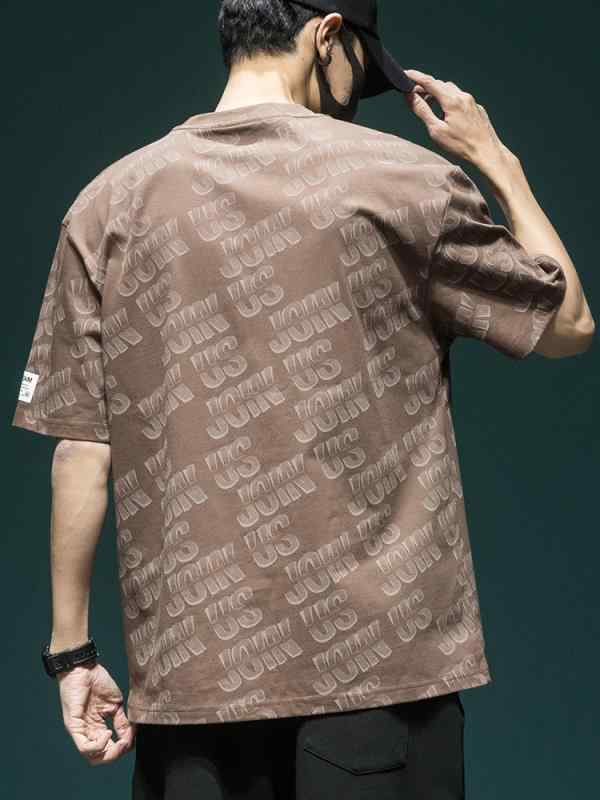 Rakuten - Tシャツ メンズ アメカジ ストリート クルーネック 半袖 オーバーサイズ ビッグシルエット 総柄プリント 刺繍 綿 コットン 抗菌 薄手 春夏 カジュアル 普段着