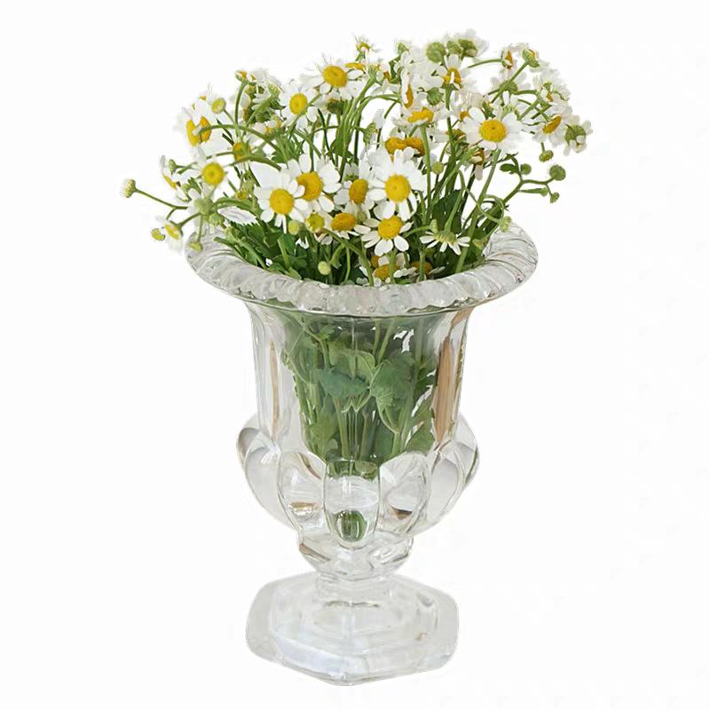 Interior Accessories - 花瓶 ガラス 高脚 透明 ローマ風 復古 欧風 幾何学 デザイン リビング ダイニング 結婚式 装飾 インテリア テーブル 飾り 花器 磨き加工 紙箱 梱包