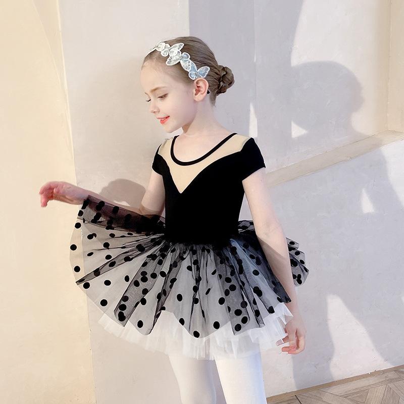 ワンピース キッズ 女の子 子供 チュチュ バレエ レオタード ダンス衣装 半袖 長袖 レッスン着 練習着 体操 新体操 発表会 ステージ衣装 舞台衣装 スカート付き 子供用 かわいい 綿素材 伸縮性 通気性 春夏秋冬 オールシーズン ブラック ピンク