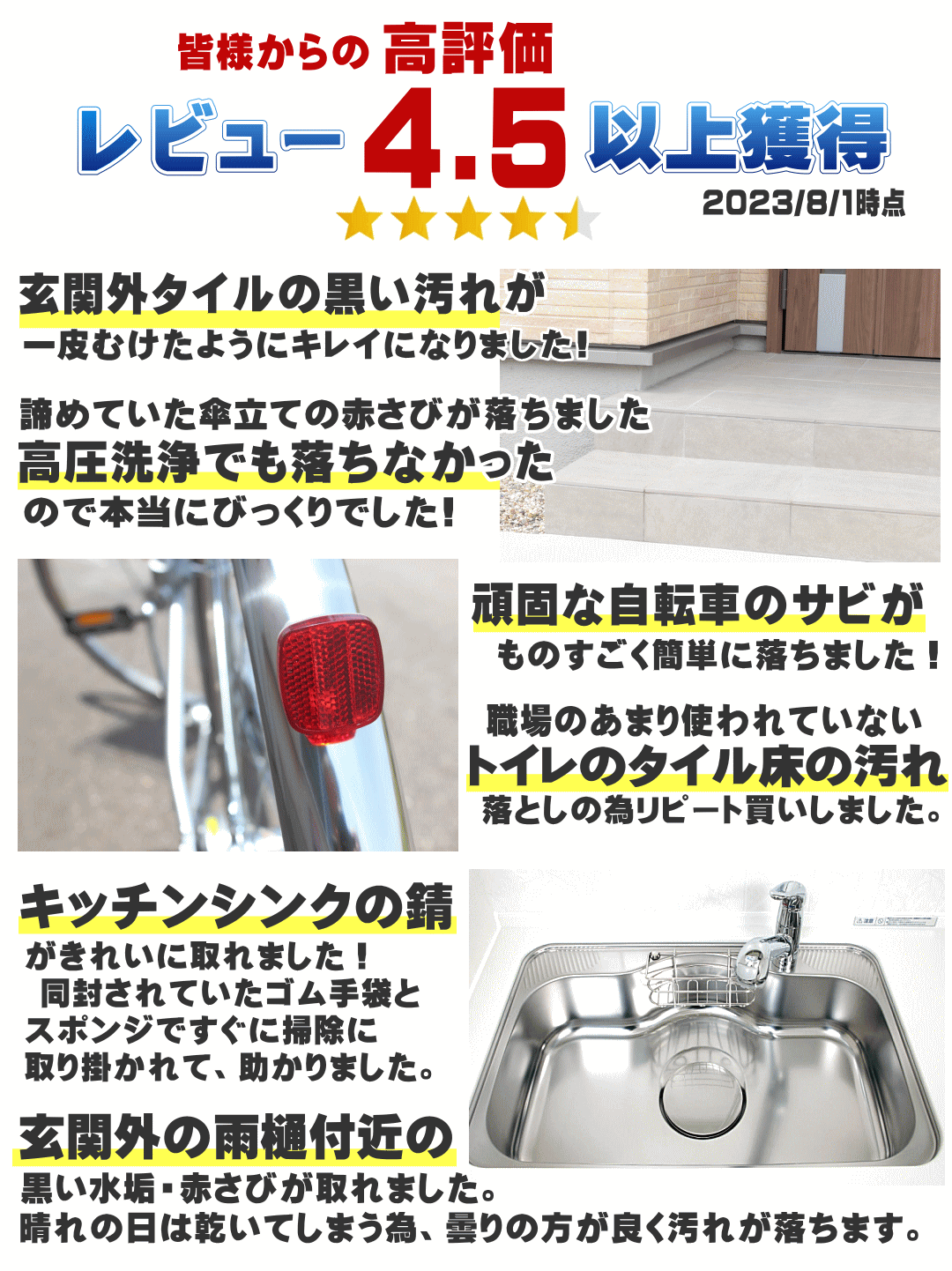 スーパーSALE中は送料無料！ 業務用 強力 サビ取り剤 サビ取り 錆取り サビ落とし すぐに使えるスポンジ＆安全手袋付きセット さびとり クリーナー 洗剤 ステンレス タンク バイク 自転車 ヘアピン 茶色い もらいサビ 浴室 お風呂 床 緑青 配管 浴槽 タイル 黒ずみ 1L 掃除 3