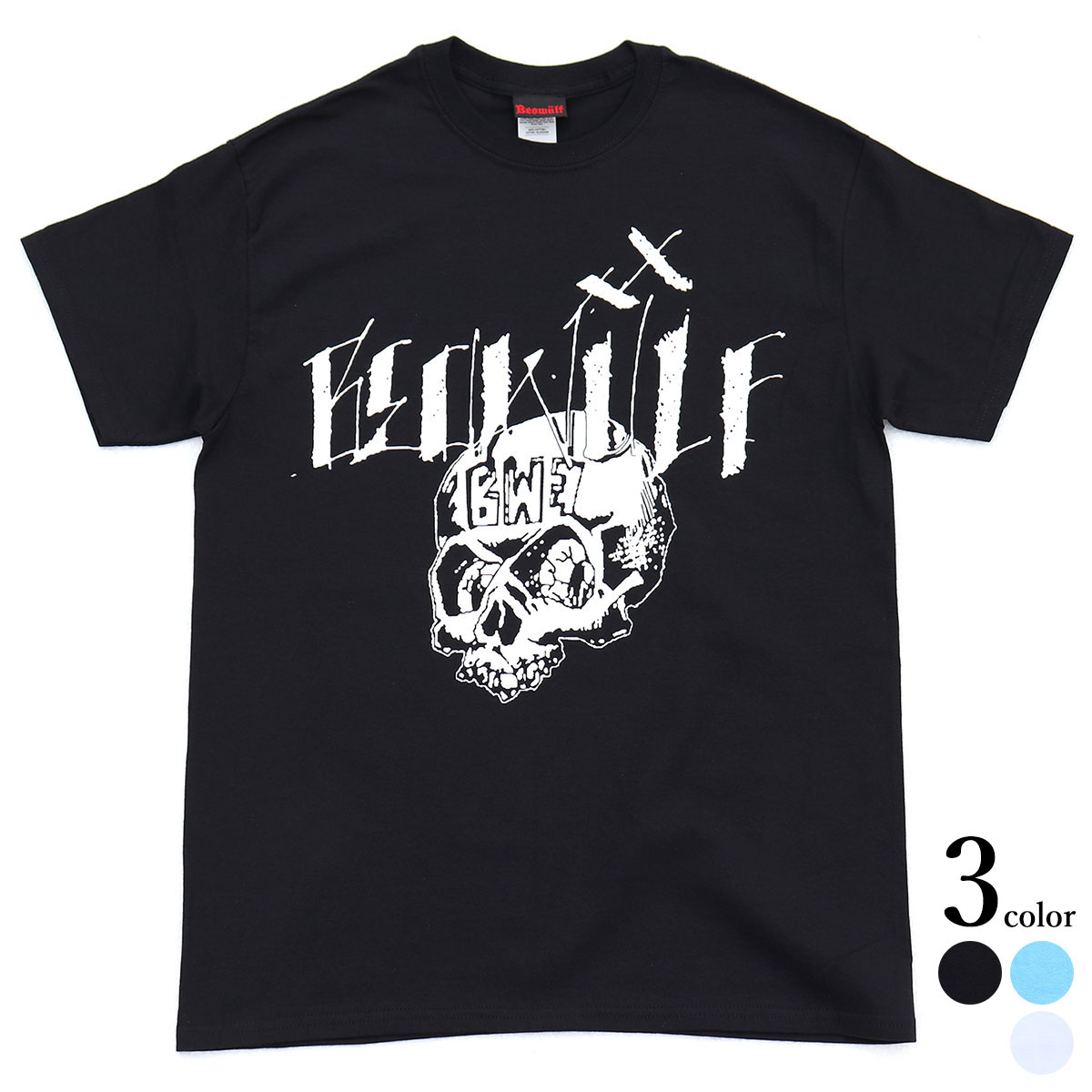 楽天OSS CLOTHINGBEOWULF （ベオウルフ） SKULL T-SHIRT ハードコア クロスオーバー スラッシュメタル バンド Tシャツ メンズ 綿100％ 半袖 黒/青/白 【あす楽対応】