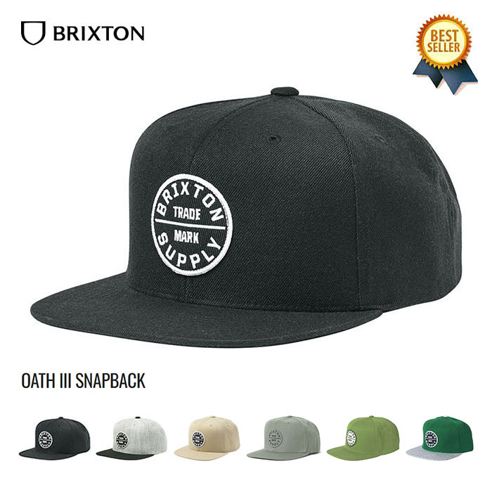  BRIXTON (ブリクストン) OATH III SNAPBACK ブリクストン キャップ メンズ ブランド 帽子 CAP ワッペン 平つば フラット スナップバックキャップ アジャスター 黒 ブラック グレー 57-62cm 