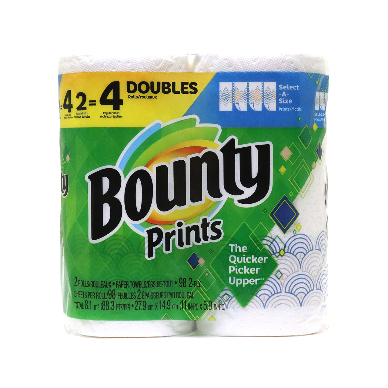 Bounty (バウンティ) ペーパータオル セレクトアサイズ プリント 98カット 2ロール バウンティー キッチンペーパー 洗って使える ロール ダブル 厚手 丈夫 プリント 柄 アメリカ P&G 【あす楽対応】