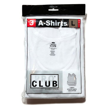 【メール便送料無料】 8/2(金) L size 再入荷！ PRO CLUB (プロクラブ) A-Shirts White 3pack タンクトップ メンズ リブ 綿100% インナー 3枚パック パック セット 白 M-XL 大きいサイズ 【あす楽対応】