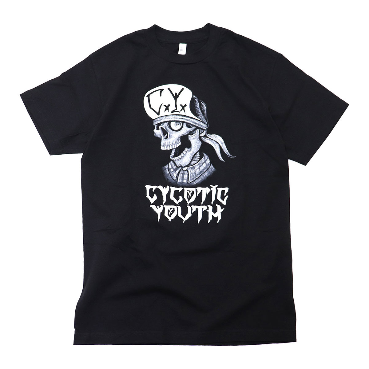 CYCOTIC YOUTH - FLIP SKULL T-SHIRT Suicidal Tendencies SxTx Tattoo Studio バンド スカル Tシャツ メンズ 黒 半袖 コットン プリント M L XL 