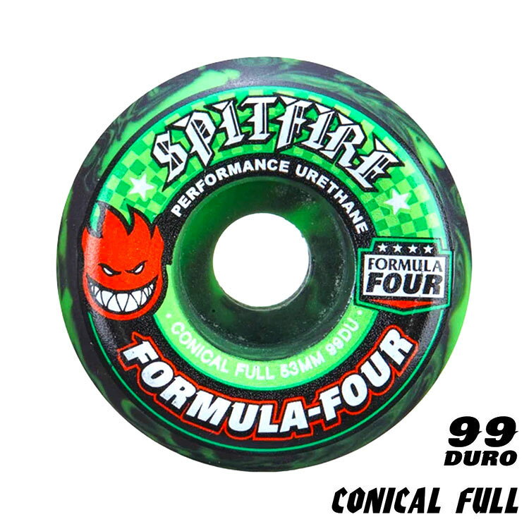 SPITFIRE WHEELS (スピットファイヤー) FORMULA FOUR CONICAL FULL 99DURO NEON GREEN / BLACK SWIRL 53mm 55mm スケートボード スケボー スピットファイアー ウィール ハードウィール F4 コニカルフル 【送料無料】 【あす楽対応】