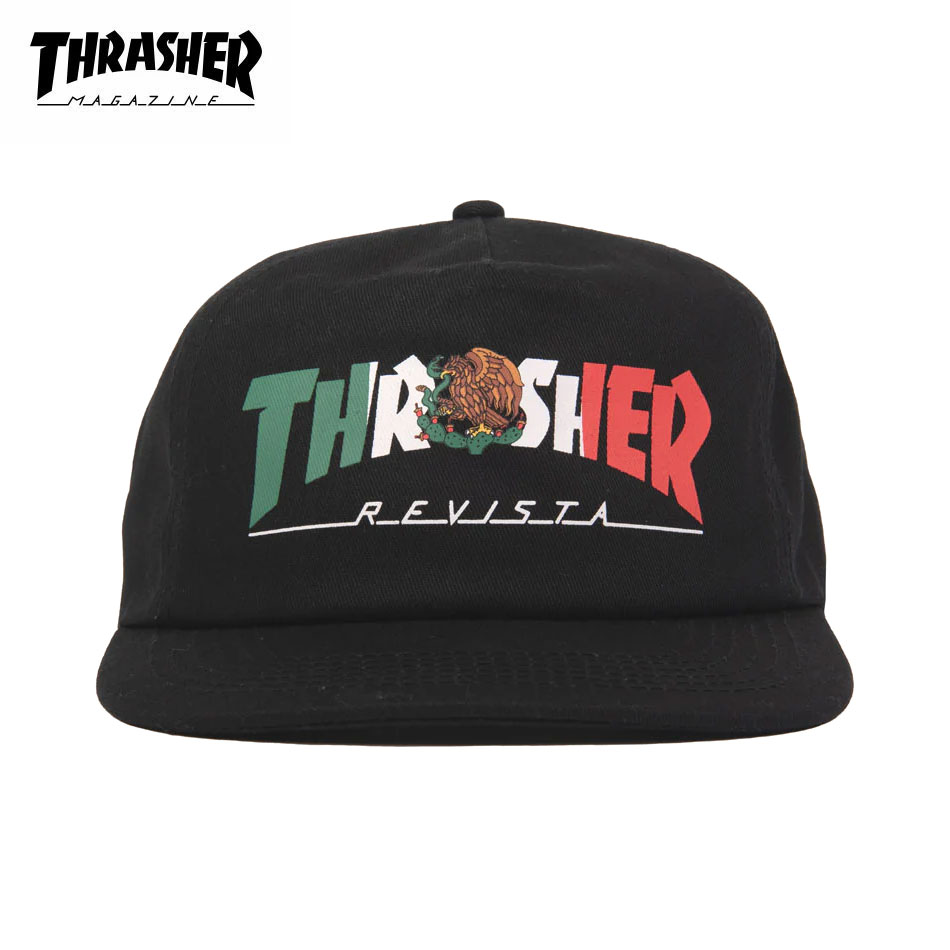 乐天商城 - 【正規輸入品】 THRASHER (スラッシャー) MEXICO REVISTA SNAPBACK スラッシャー キャップ 帽子 スケートボード ストリート スケボーキャップ スナップバックキャップ メンズ ブランド スケボー ブラック メキシコ 【送料無料】