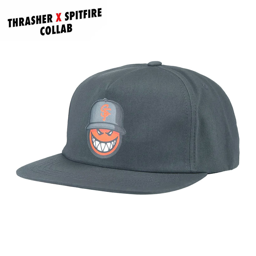 乐天商城 - 【正規輸入品】 THRASHER X SPITFIRE / SF LOC SNAPBACK usa企画 スラッシャー キャップ スピットファイア スケボー ブランド スケーター チャコール 帽子 スナップバックキャップ 平つば ロゴキャップ スナップ バック スケートボード ストリート us 【送料無料】